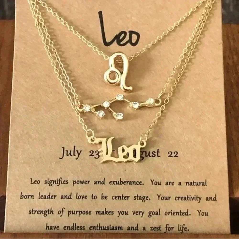 Leo Horoscope 3 Rose Gold Tone Stone Faux Zodiac Astrology Necklaces New NWT
